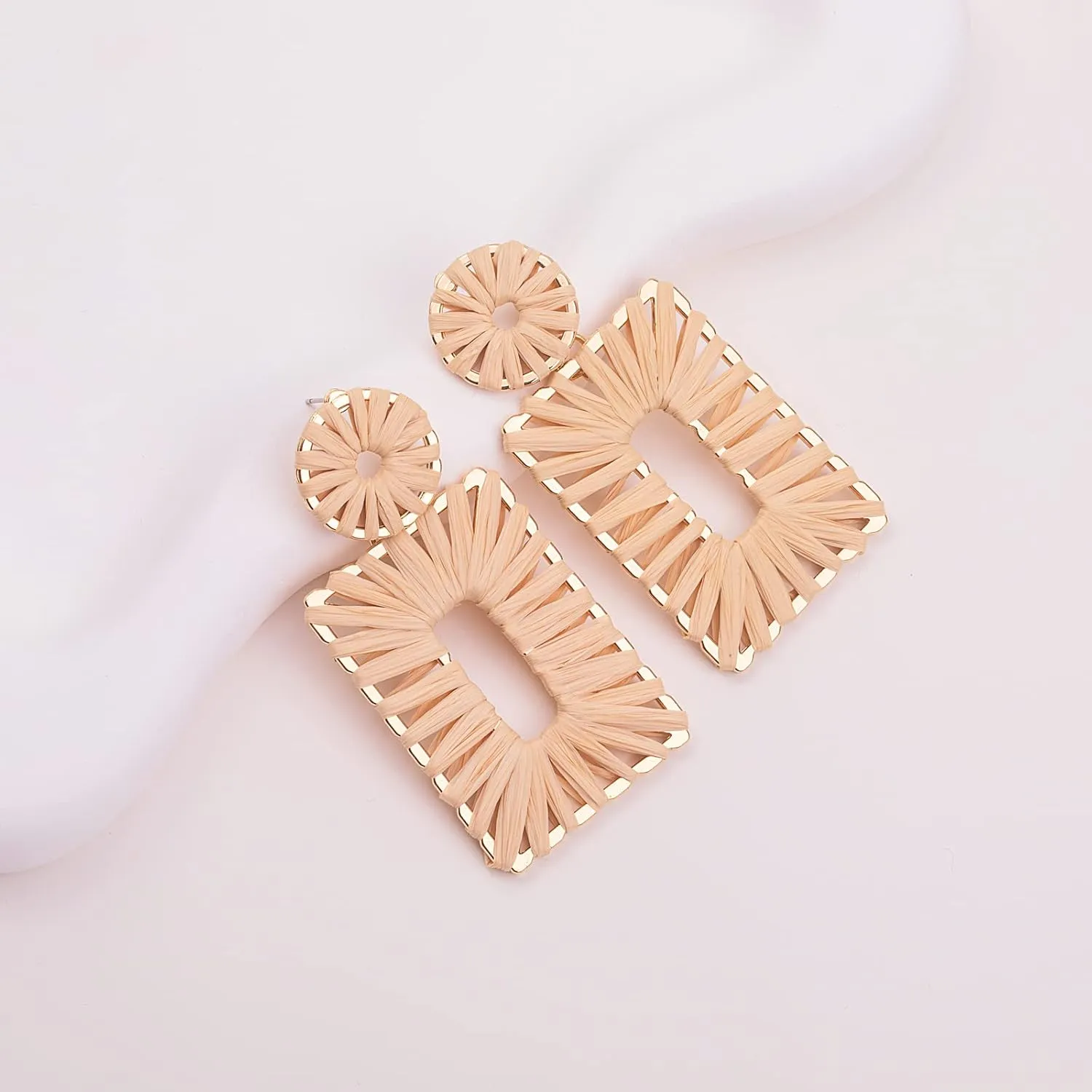 Statement Raffia Earrings Boho Square Drop Earrings Geometric Dangle Earrings for Women Gift Jewelry