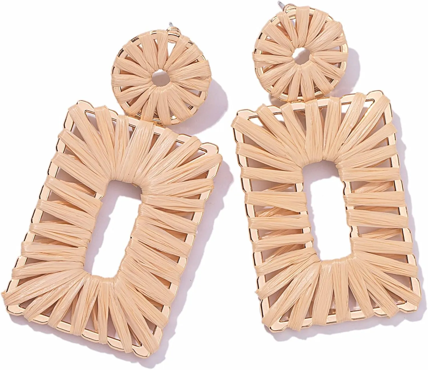 Statement Raffia Earrings Boho Square Drop Earrings Geometric Dangle Earrings for Women Gift Jewelry