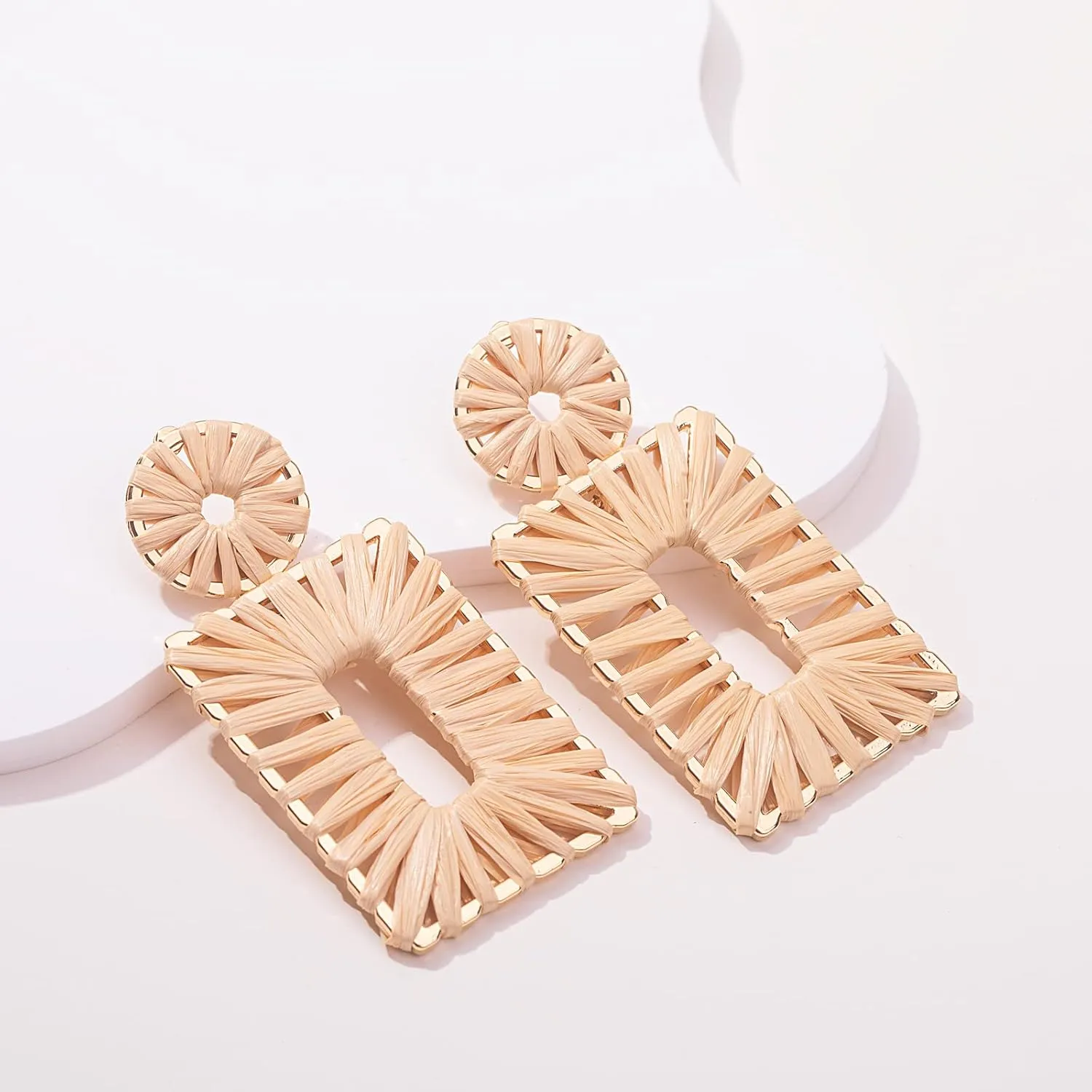 Statement Raffia Earrings Boho Square Drop Earrings Geometric Dangle Earrings for Women Gift Jewelry