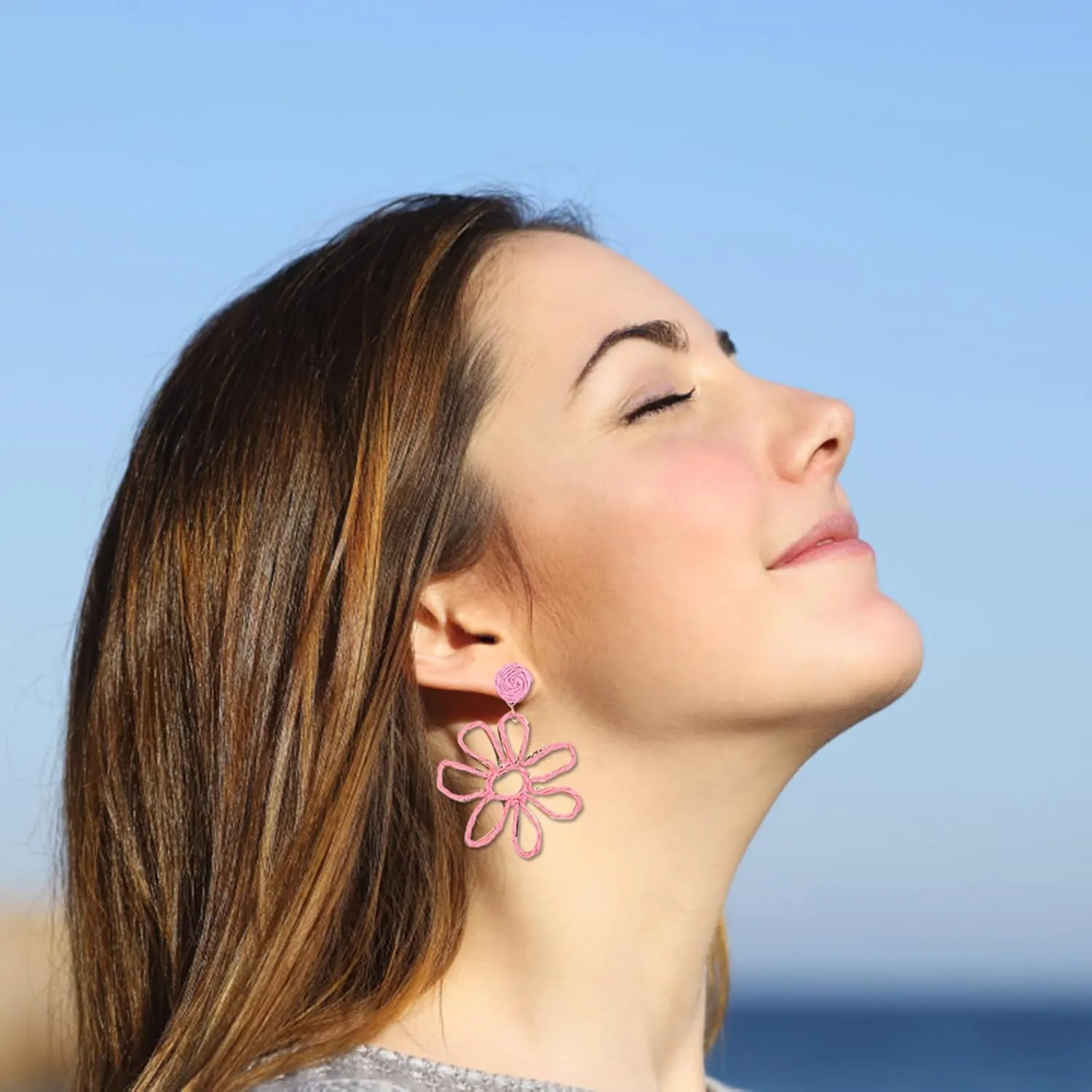 Statement Raffia Floral Earrings Boho Dangle Drop Earrings Colorful Handwoven Earring for Women Jewelry Accessories