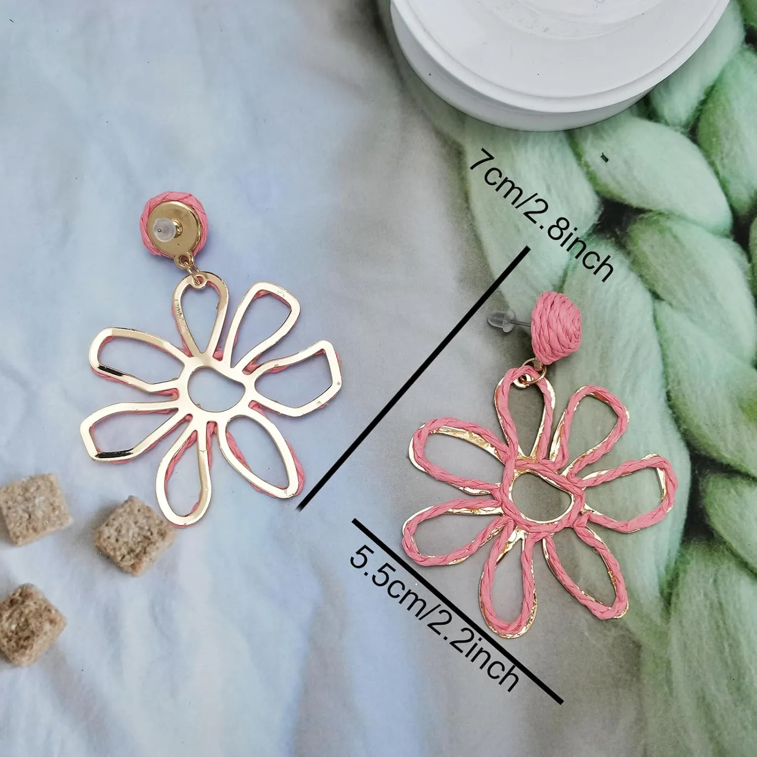 Statement Raffia Floral Earrings Boho Dangle Drop Earrings Colorful Handwoven Earring for Women Jewelry Accessories