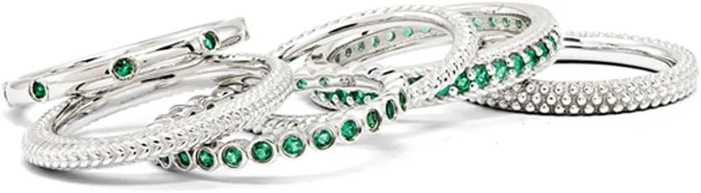 Sterling Silver & Created Emerald Stackable Band Ring Set