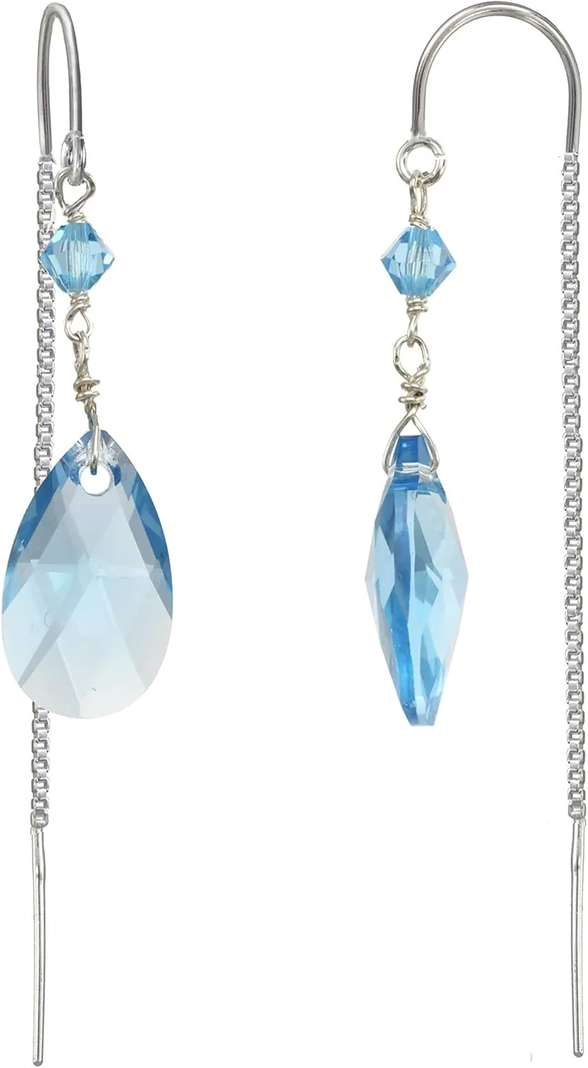 Sterling Silver Threader Drop Earrings made with Faceted Austrian Crystal Teardrops