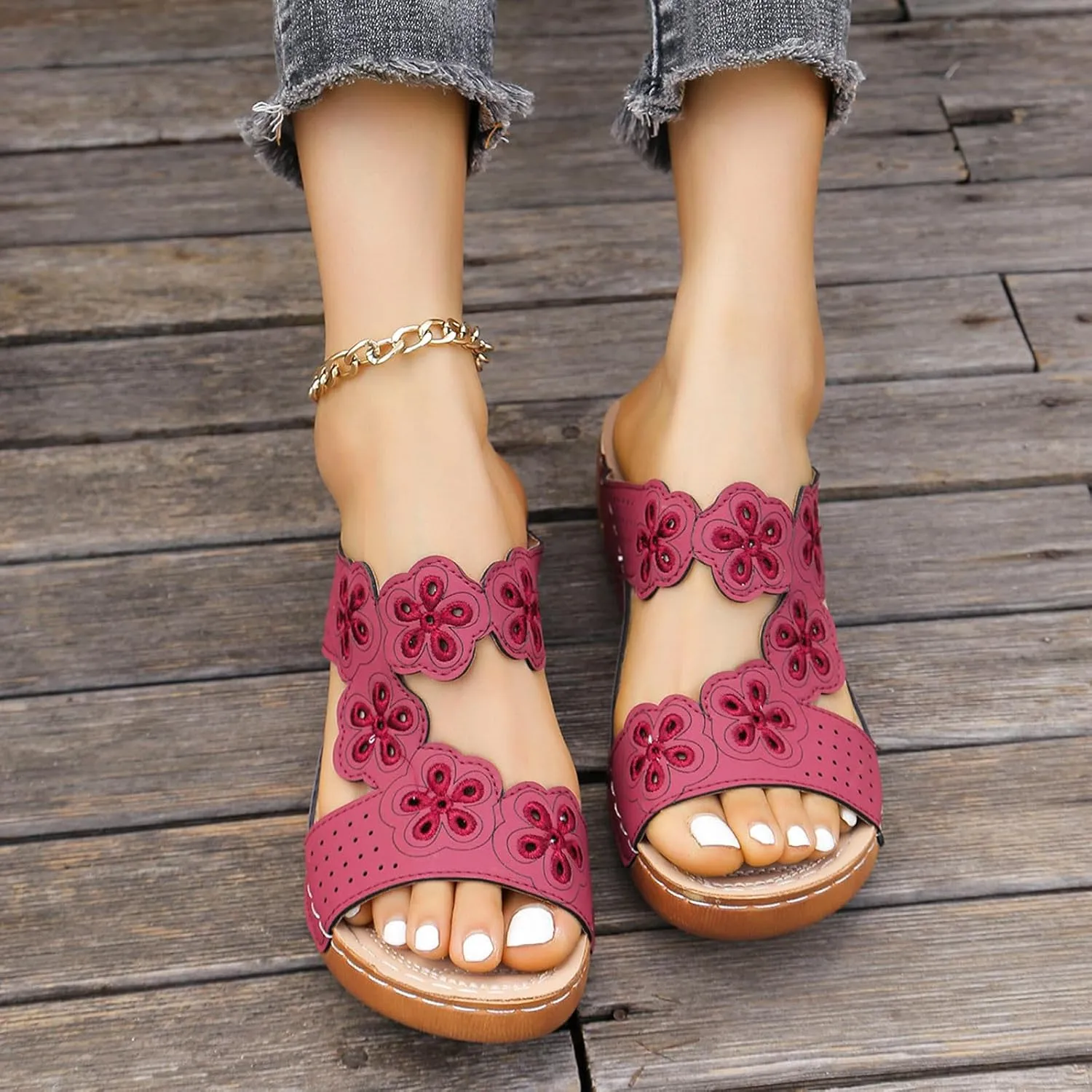 SuanlaTDS Orthopedic Platform Wedge Sandals for Women Summer Beach Walking Shoes 2025 Comfortable Low Heel Slides with Arch Support Outdoor Party Dressy Wedges Slip On Slide Sandal