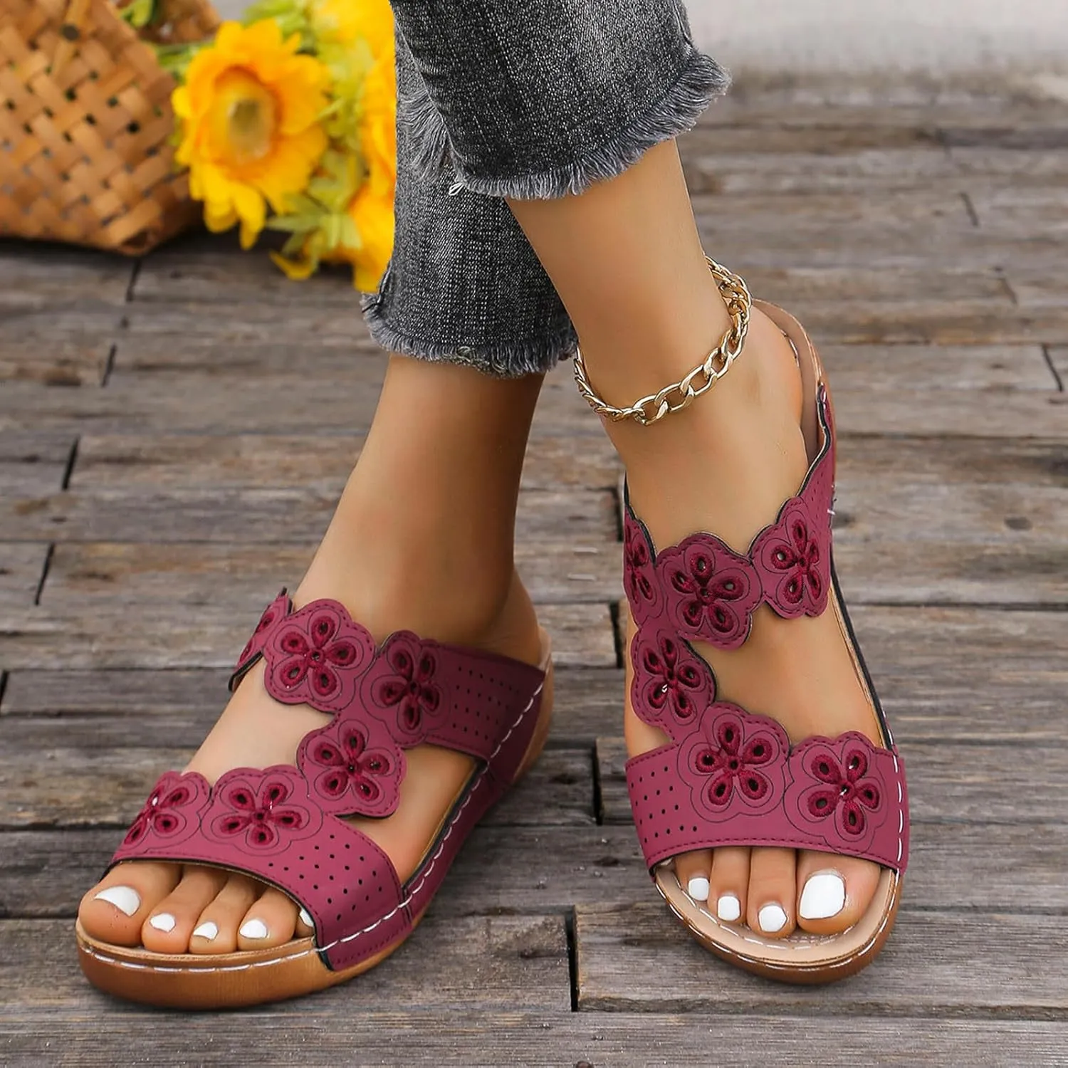 SuanlaTDS Orthopedic Platform Wedge Sandals for Women Summer Beach Walking Shoes 2025 Comfortable Low Heel Slides with Arch Support Outdoor Party Dressy Wedges Slip On Slide Sandal