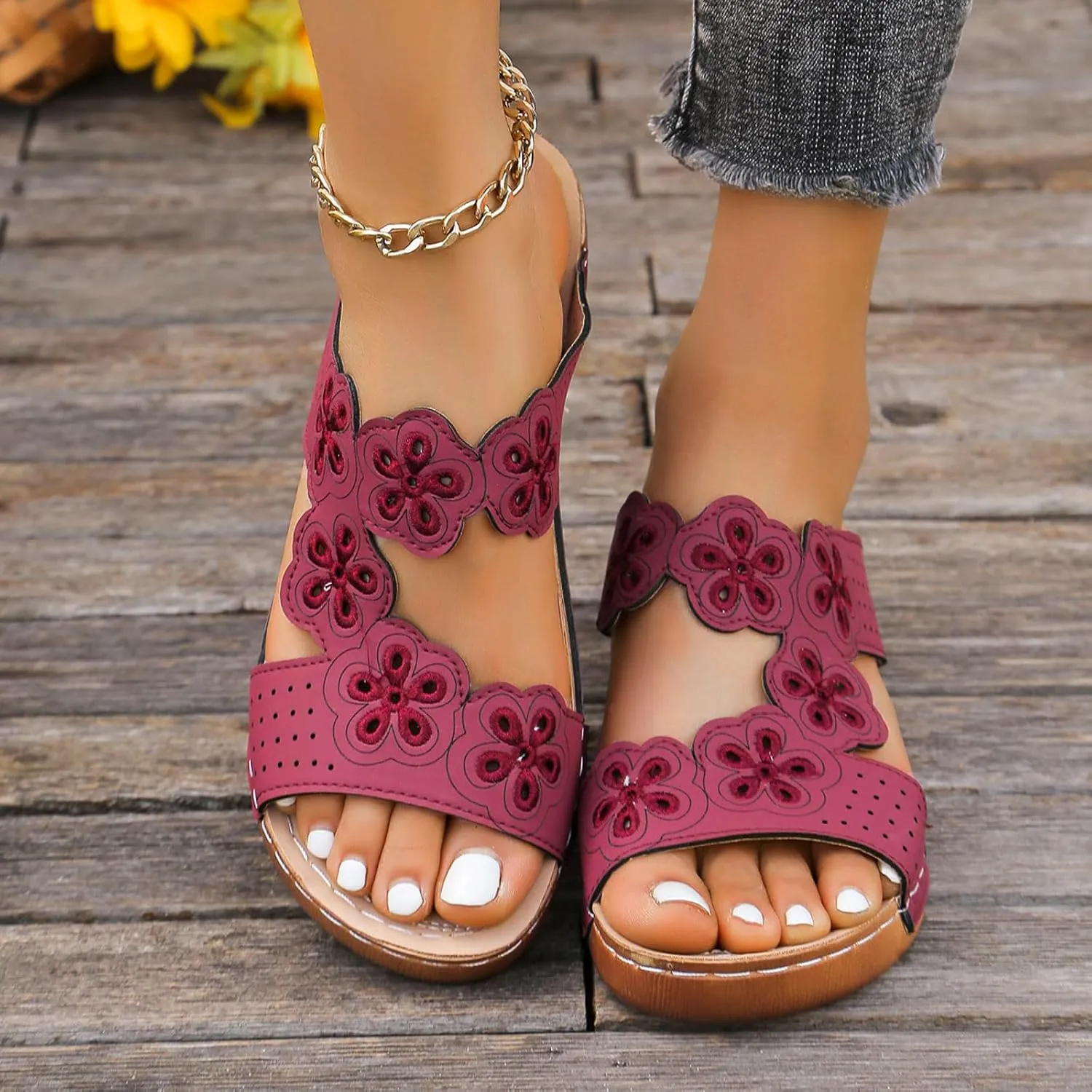 SuanlaTDS Orthopedic Platform Wedge Sandals for Women Summer Beach Walking Shoes 2025 Comfortable Low Heel Slides with Arch Support Outdoor Party Dressy Wedges Slip On Slide Sandal