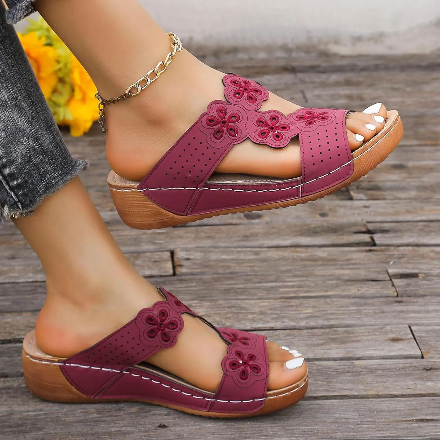 SuanlaTDS Orthopedic Platform Wedge Sandals for Women Summer Beach Walking Shoes 2025 Comfortable Low Heel Slides with Arch Support Outdoor Party Dressy Wedges Slip On Slide Sandal