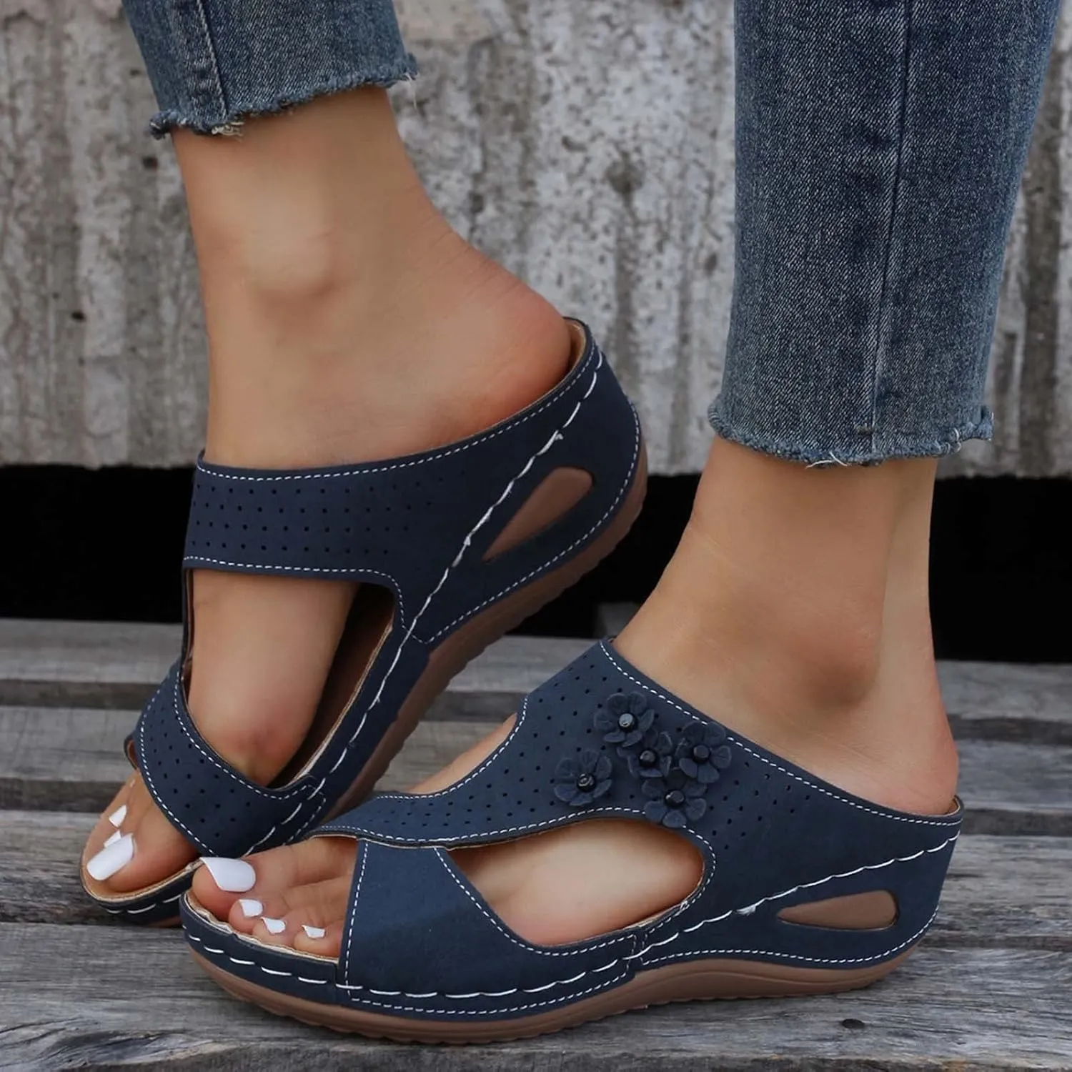 SuanlaTDS Orthopedic Wedge Sandals for Women Dressy 2025 Wide Width Open Toe Platform Flat Casual Flip Flops with Arch Support Silppers Comfortable Slip-on Slides Wedges Summer Beach Shoes