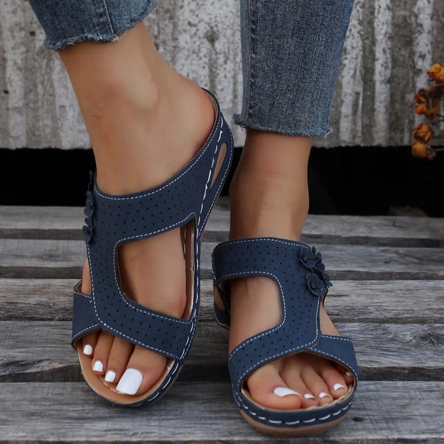 SuanlaTDS Orthopedic Wedge Sandals for Women Dressy 2025 Wide Width Open Toe Platform Flat Casual Flip Flops with Arch Support Silppers Comfortable Slip-on Slides Wedges Summer Beach Shoes