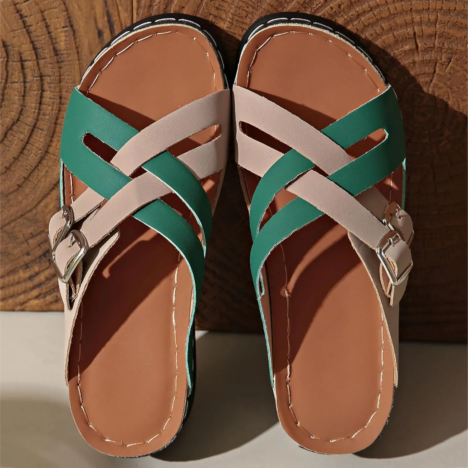 SuanlaTDS Orthopedic Wedge Sandals for Women Soft Cushion Platform Open Toe Arch Support Slip On Slide Sandals Wedges Bohemian Summer Beach Dress Shoes Comfortable Outdoor Slippers