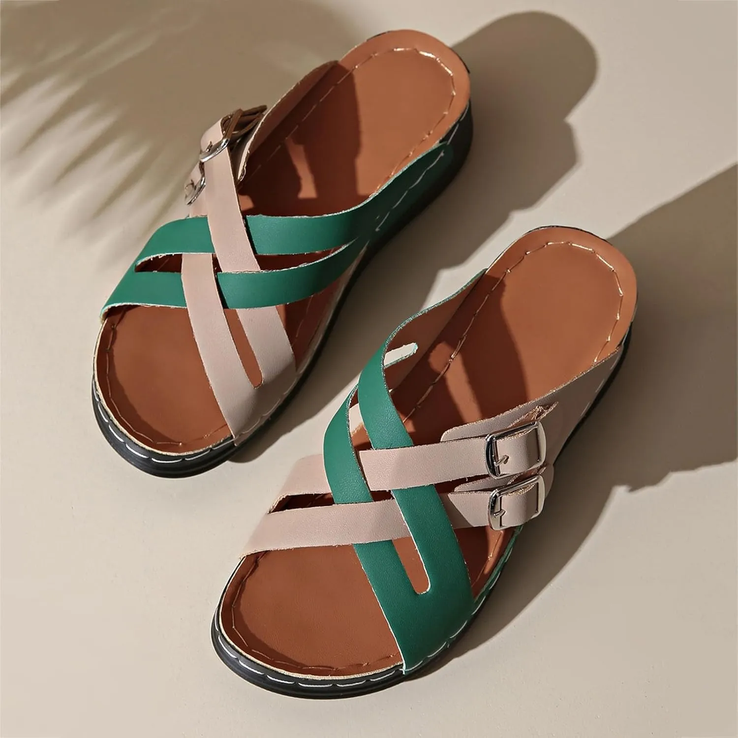 SuanlaTDS Orthopedic Wedge Sandals for Women Soft Cushion Platform Open Toe Arch Support Slip On Slide Sandals Wedges Bohemian Summer Beach Dress Shoes Comfortable Outdoor Slippers