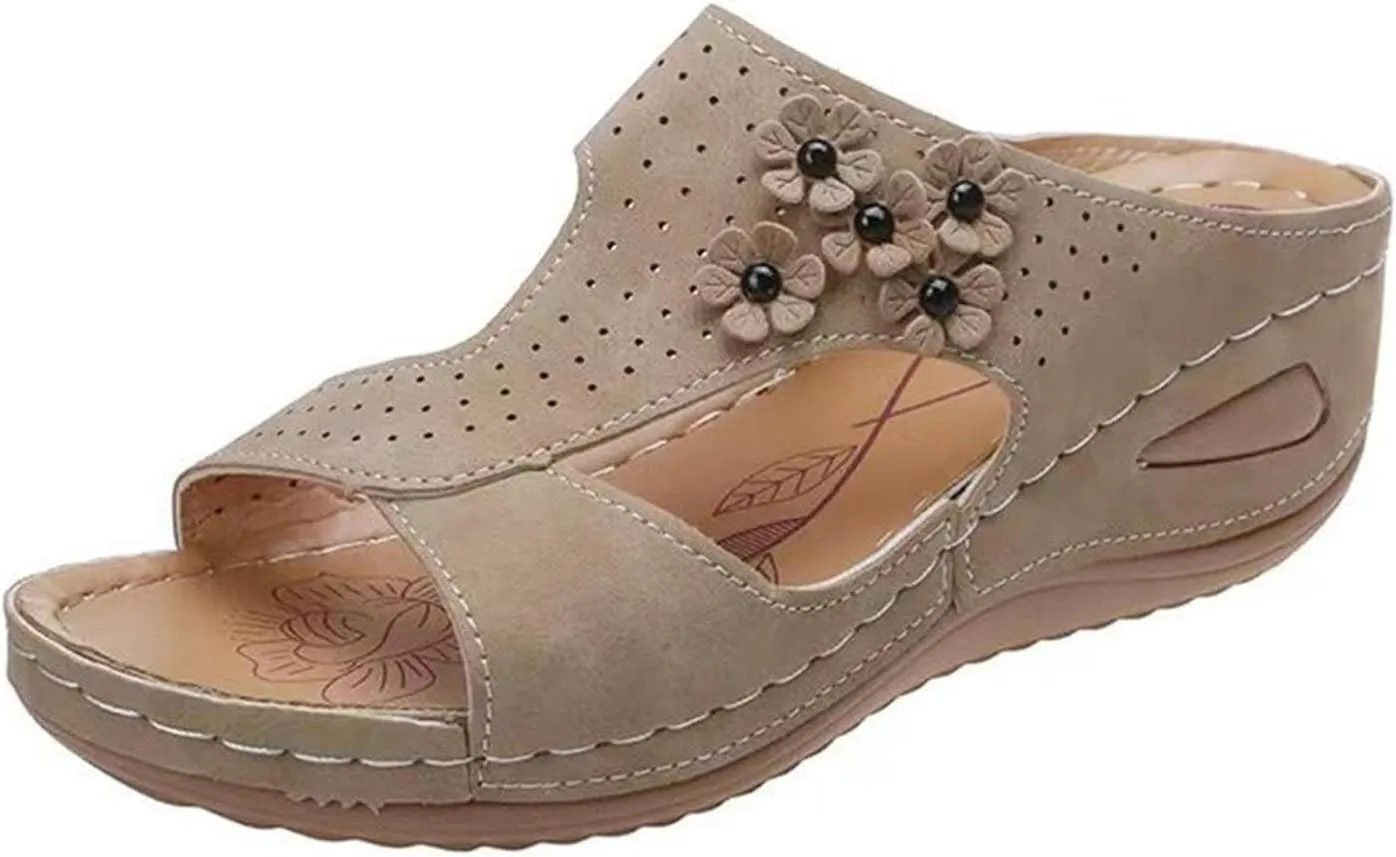 SuanlaTDS Orthopedic Wedge Sandals for Women Summer Dressy 2025 Comfortable Arch Support Open Toe Platform Slip On Slides Beach Dress Shoes Outdoor Walking Low Wedges Heels Slide Sandal
