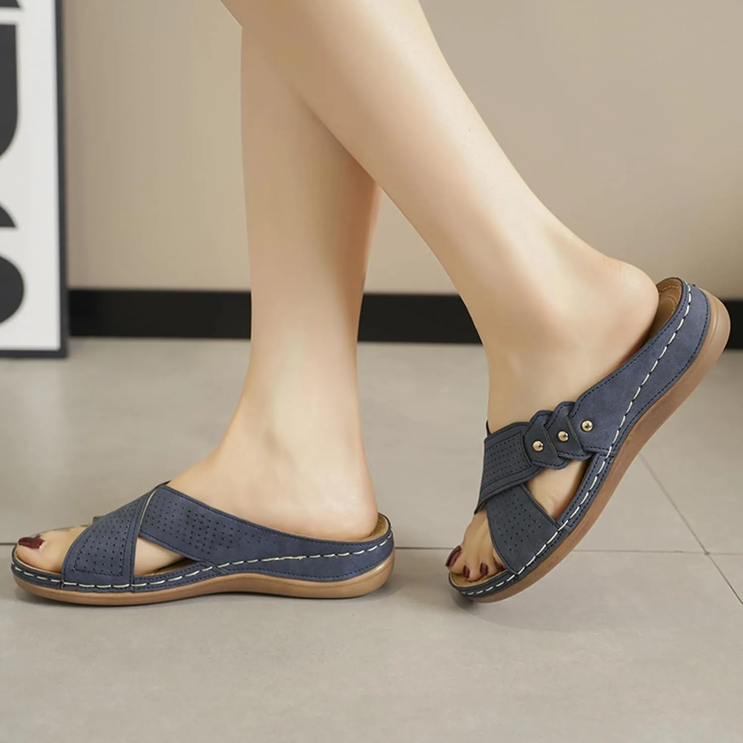 SuanlaTDS Orthopedic Wedge Sandals for Women Summer Dressy 2025 Open Toe Platform Casual Low Wedges Heels Arch Support Beach Dress Shoes Comfortable Outdoor Slip On Slide Walking Sandal