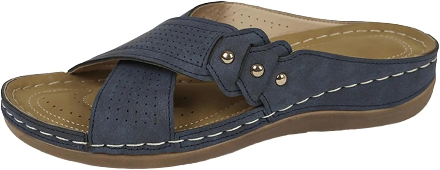 SuanlaTDS Orthopedic Wedge Sandals for Women Summer Dressy 2025 Open Toe Platform Casual Low Wedges Heels Arch Support Beach Dress Shoes Comfortable Outdoor Slip On Slide Walking Sandal
