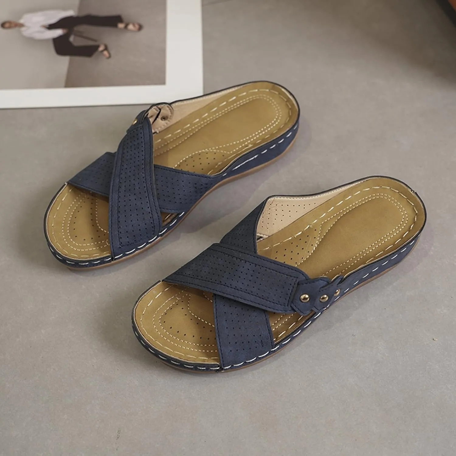 SuanlaTDS Orthopedic Wedge Sandals for Women Summer Dressy 2025 Open Toe Platform Casual Low Wedges Heels Arch Support Beach Dress Shoes Comfortable Outdoor Slip On Slide Walking Sandal