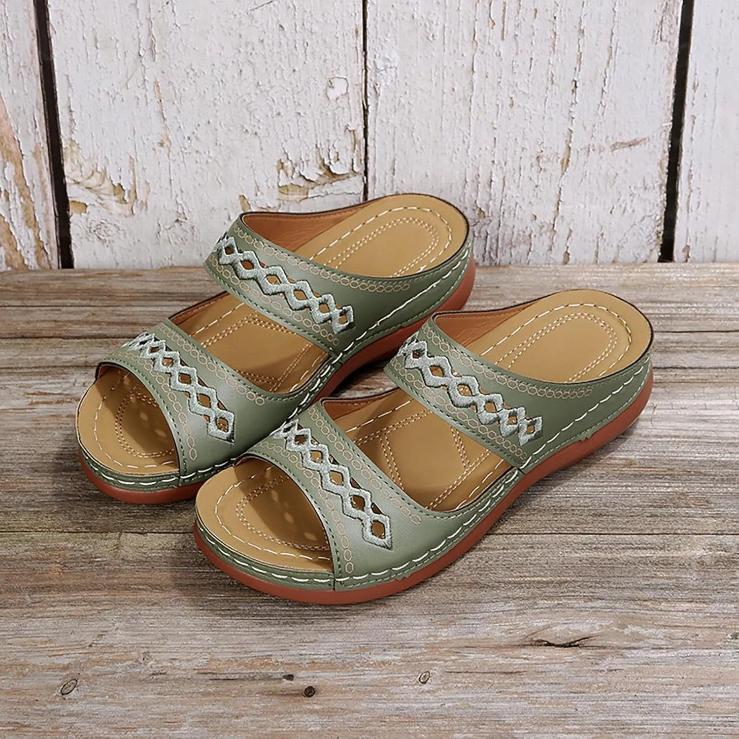 SuanlaTDS Wedge Sandals for Women Orthopedic Platform Arch Support 2025 Comfortable Dressy Summer Hollow Out Open Toe Slip On Slides Outdoor Walking Beach Shoes Elegant Low Heels Sandal
