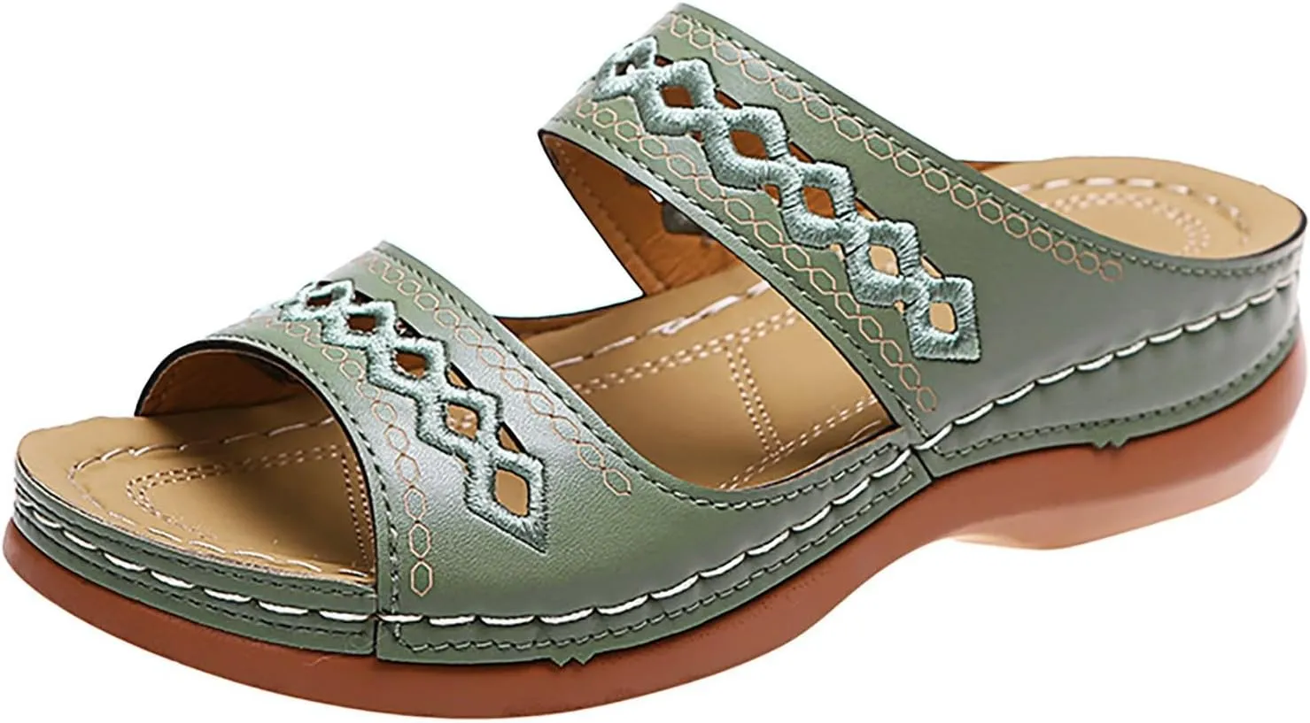 SuanlaTDS Wedge Sandals for Women Orthopedic Platform Arch Support 2025 Comfortable Dressy Summer Hollow Out Open Toe Slip On Slides Outdoor Walking Beach Shoes Elegant Low Heels Sandal