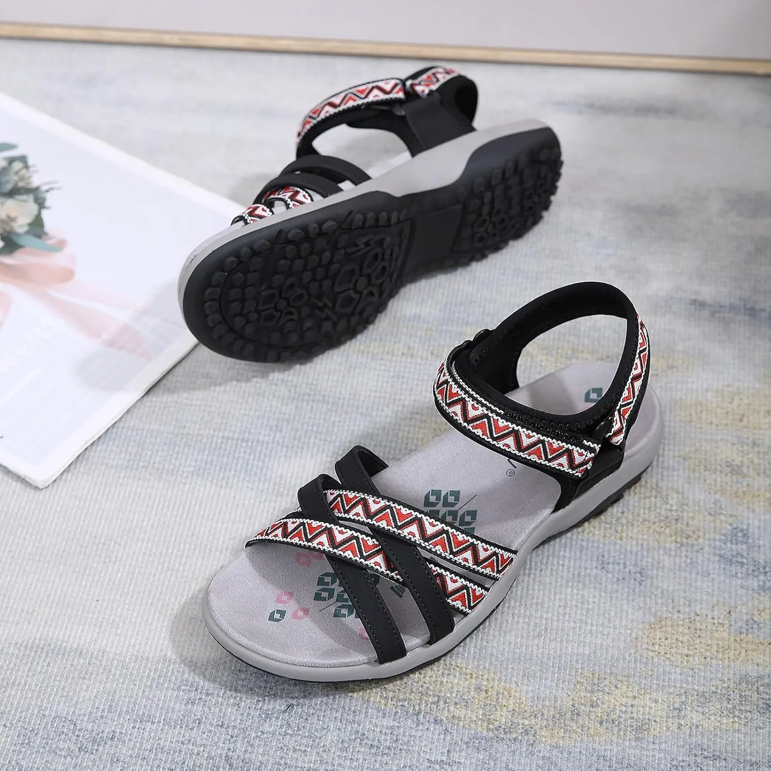 SuanlaTDS Womens Flat Sandals Comfortable Arch Support Wedge Low Heels Orthopedic Sandals Lightweight Summer Beach Boho Platform Adjustable Ankle Strap Wedges Outdoor Walking Shoes