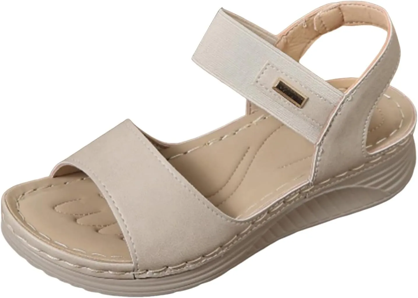 SuanlaTDS Womens Orthopedic Sandals Wedge Summer Dressy Platform Comfortable Arch Support Elastic Ankle Strap Slip On Bohemian Beach Outdoor Walking Shoes Open Toe Low Wedges Heels Sandal