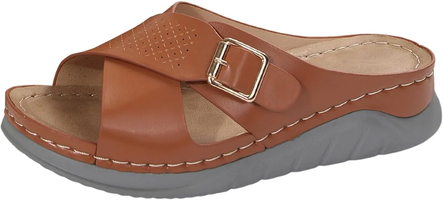 SuanlaTDS Womens Sandals Platform Wedge Summer Beach Comfortable Walking Shoes with Arch Support Open Toe Low Heels Wedges Slip On Slide Sandals Casual Outdoor Orthopedic Sandals Slippers