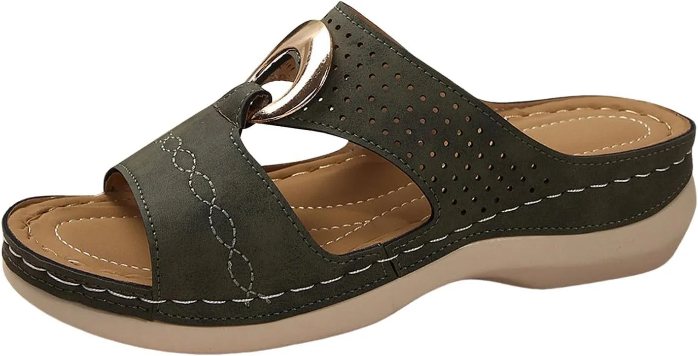 SuanlaTDS Womens Wedge Sandals Comfortable Platform Slip On Slide Sandals for Outdoor Walking Vacation Orthopedic Shoes Casual Summer Open Toe Low Heels Wedges Besch Sandals