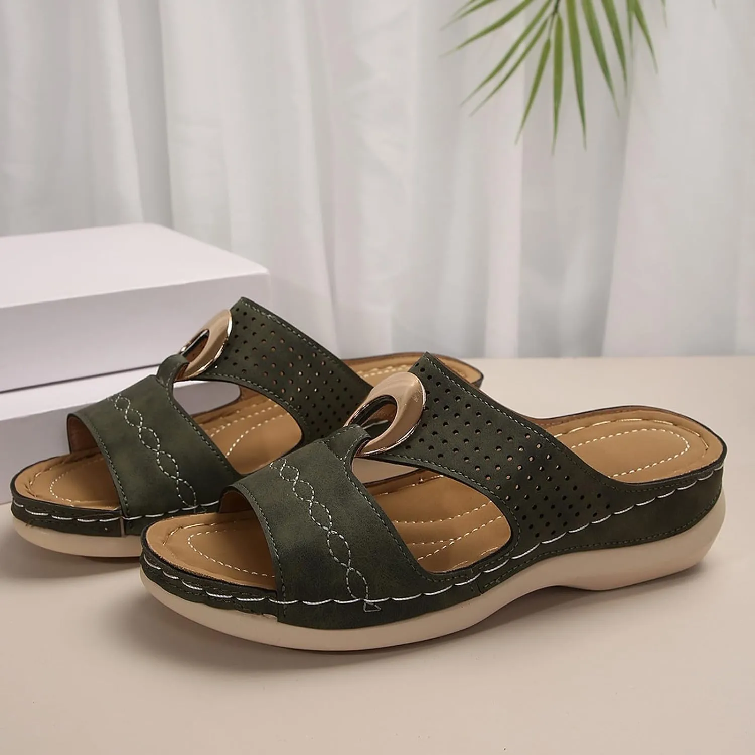 SuanlaTDS Womens Wedge Sandals Comfortable Platform Slip On Slide Sandals for Outdoor Walking Vacation Orthopedic Shoes Casual Summer Open Toe Low Heels Wedges Besch Sandals