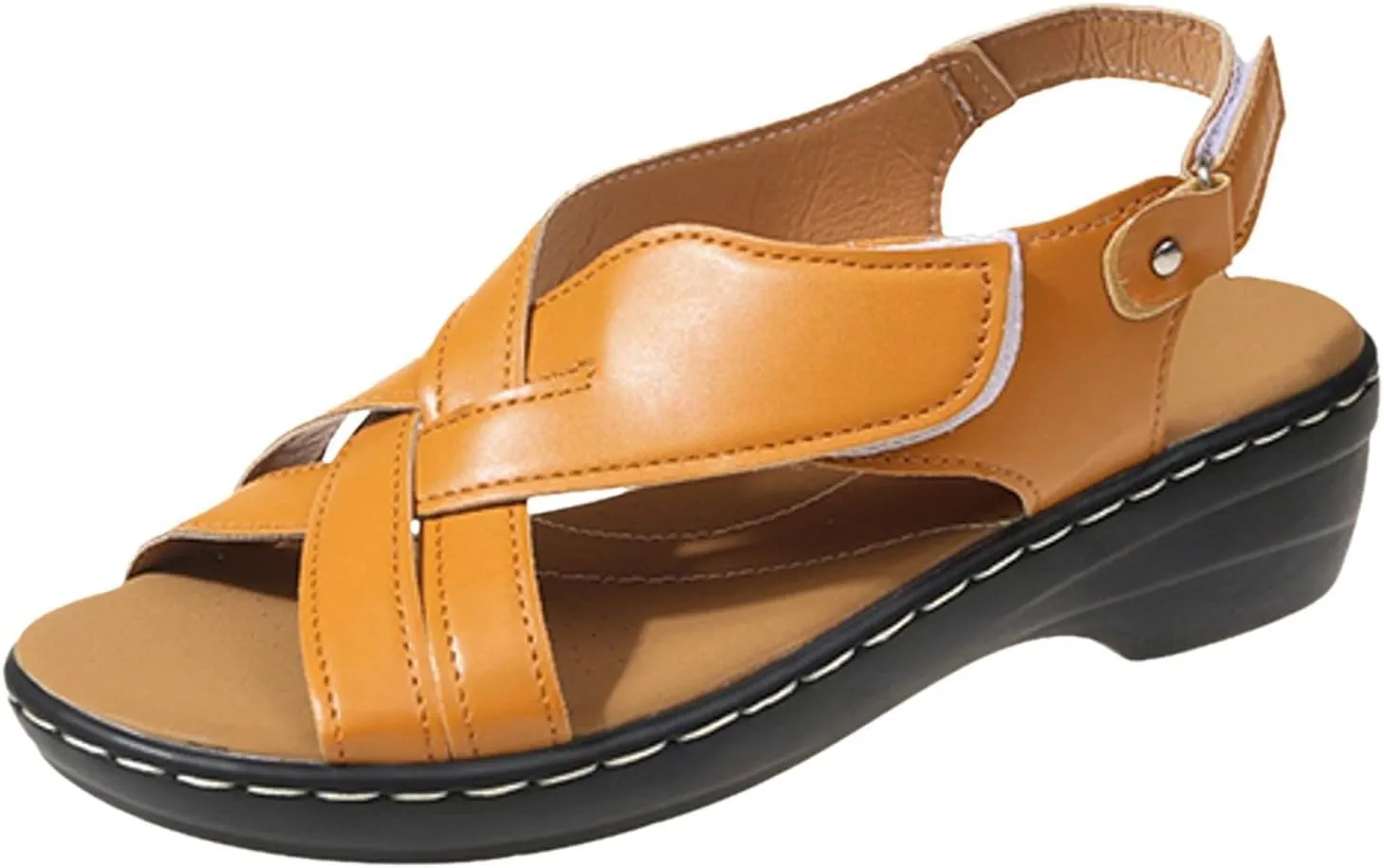 SuanlaTDS Womens Wedges Sandals Chunky Block Heels Open-toe Ankle Strap Summer Beach Dress Shoes Outdoor Casual Comfortable Peep Toe Platform Low Heel Wedges Walking Shoes
