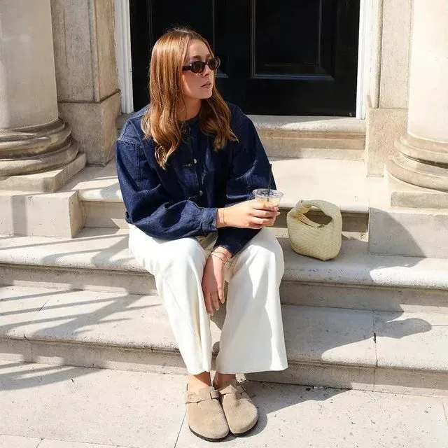 SUFU Outdoor Flat Sandal Mules Clog Birkenstocks Boston Real Leather Cork Foot Bed Solid Clog