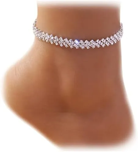 Summer Beach Rhinestone Chain Heart Anklet Bracelet,Crystal Anklets,Bikini Beach Foot Chain Anklet Bracelet Rhinestone Leg Bracelet Jewelry for Women