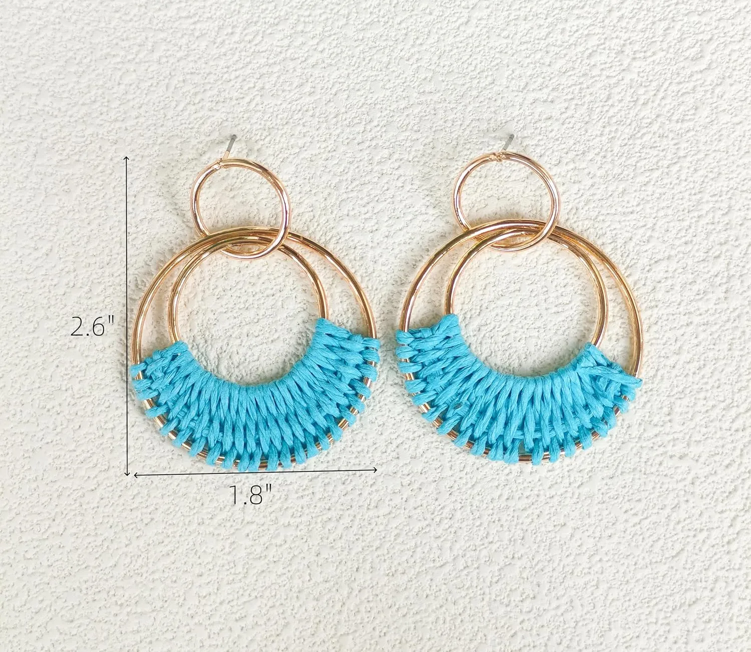 Summer Raffia Round Circle Earrings, Raffia Straw Wrapped Handmade Earring for Women, Boho Dangle Statement Tropical Beach Jewelry Gifts for Women