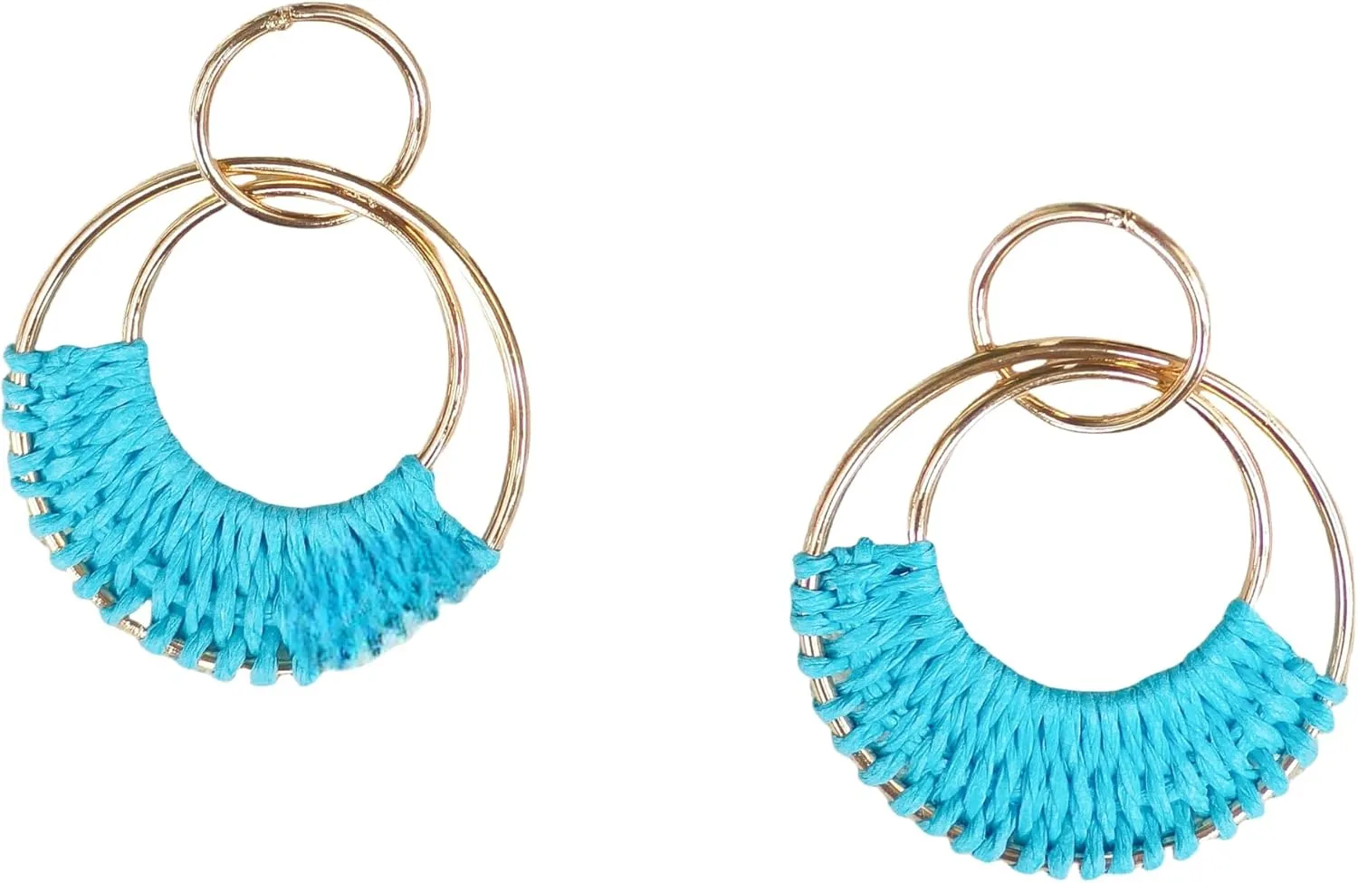 Summer Raffia Round Circle Earrings, Raffia Straw Wrapped Handmade Earring for Women, Boho Dangle Statement Tropical Beach Jewelry Gifts for Women