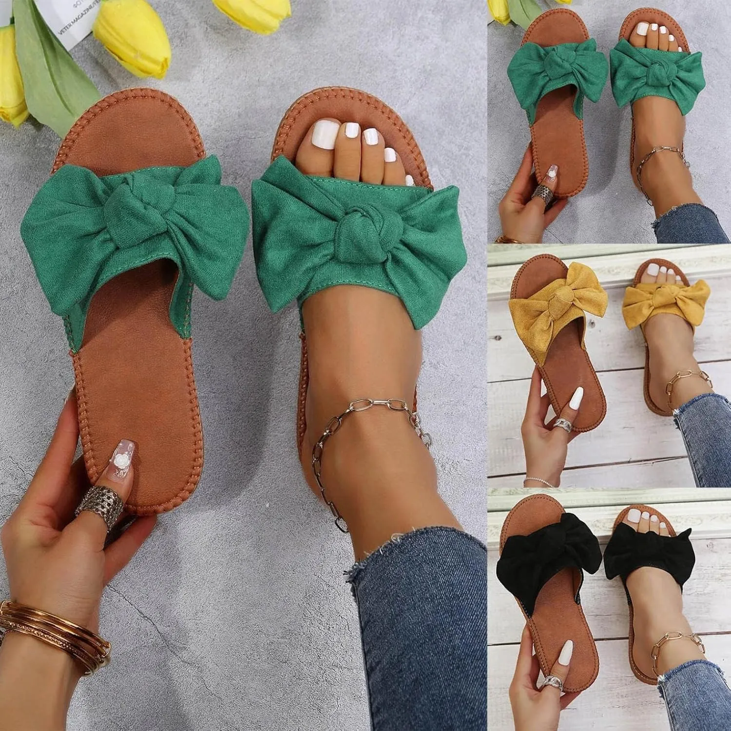 Summer Sandal for Women,Women Premium Bowknot Open Toe Sandals Vintage Anti-Slip Breathable for Summer