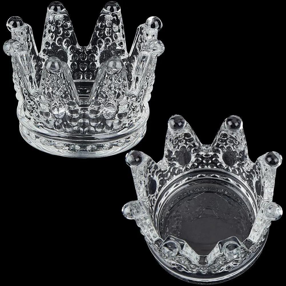 SUNNYCLUE 2Pcs Glass Trinket Dish Clear Crystal Jewelry Tray Crown Shape Jewelry Holder Dish Transparent Glass Tray Jewelry Plate for Rings Earrings Necklace Bracelet Watch Key Organizer Display