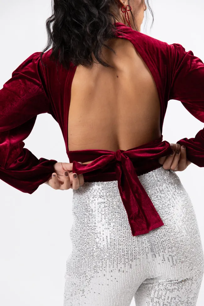 That Bow Though Open Back Velvet Mock Neck Bodysuit FINAL SALE