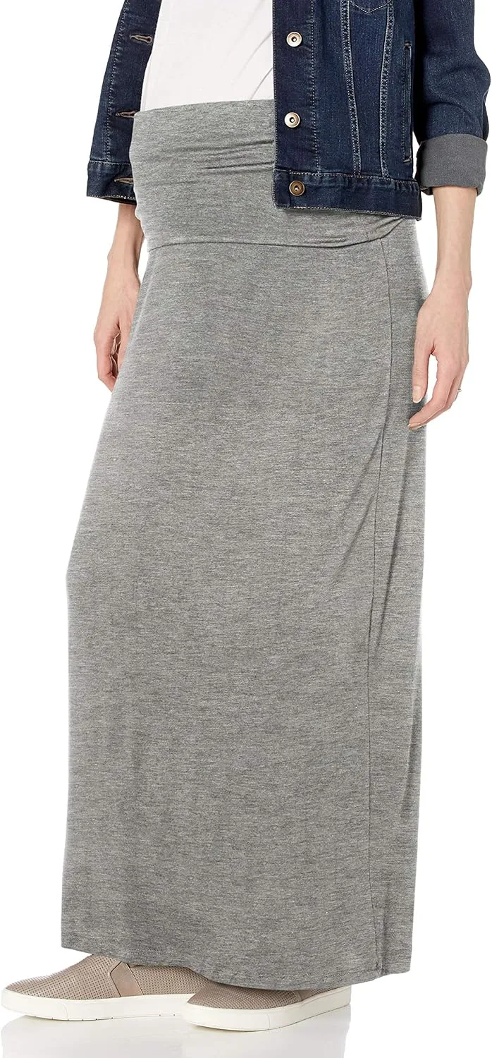 Three Seasons Maternity Women's Maternity Solid Long Maxi Skirt, Heather Grey, L