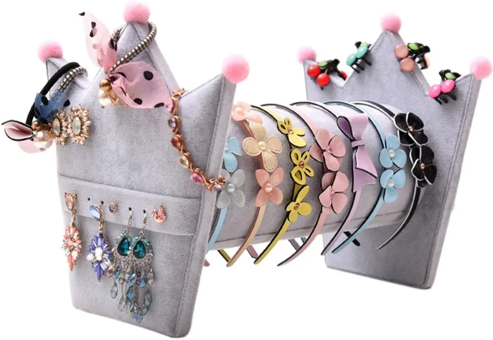 TINTON LIFE Hairband Hair Clasp Holder Display Stand with Earring Organizer(Grey)