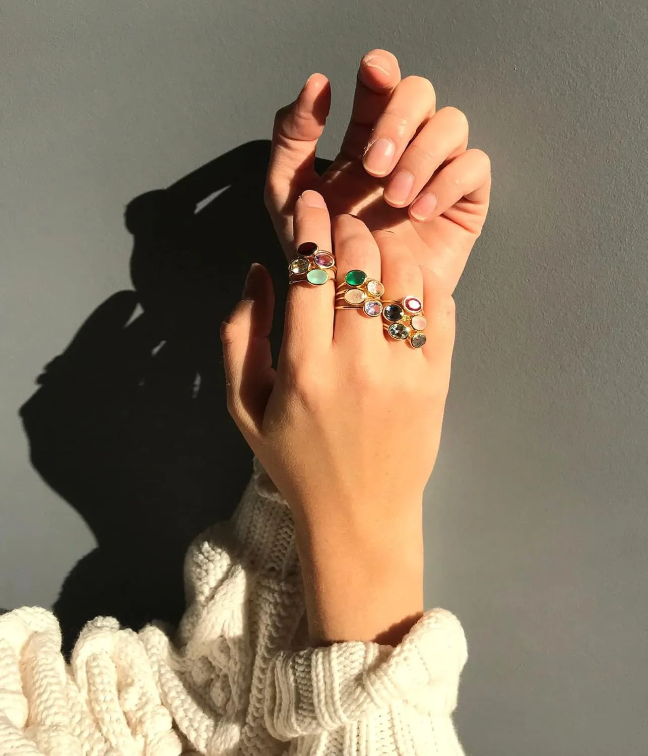 Tiny Oval Stacking Mothers Ring Set For All Birthstones, Dainty Thin Band Gemstone Rings in Gold or Silver [smalloval]