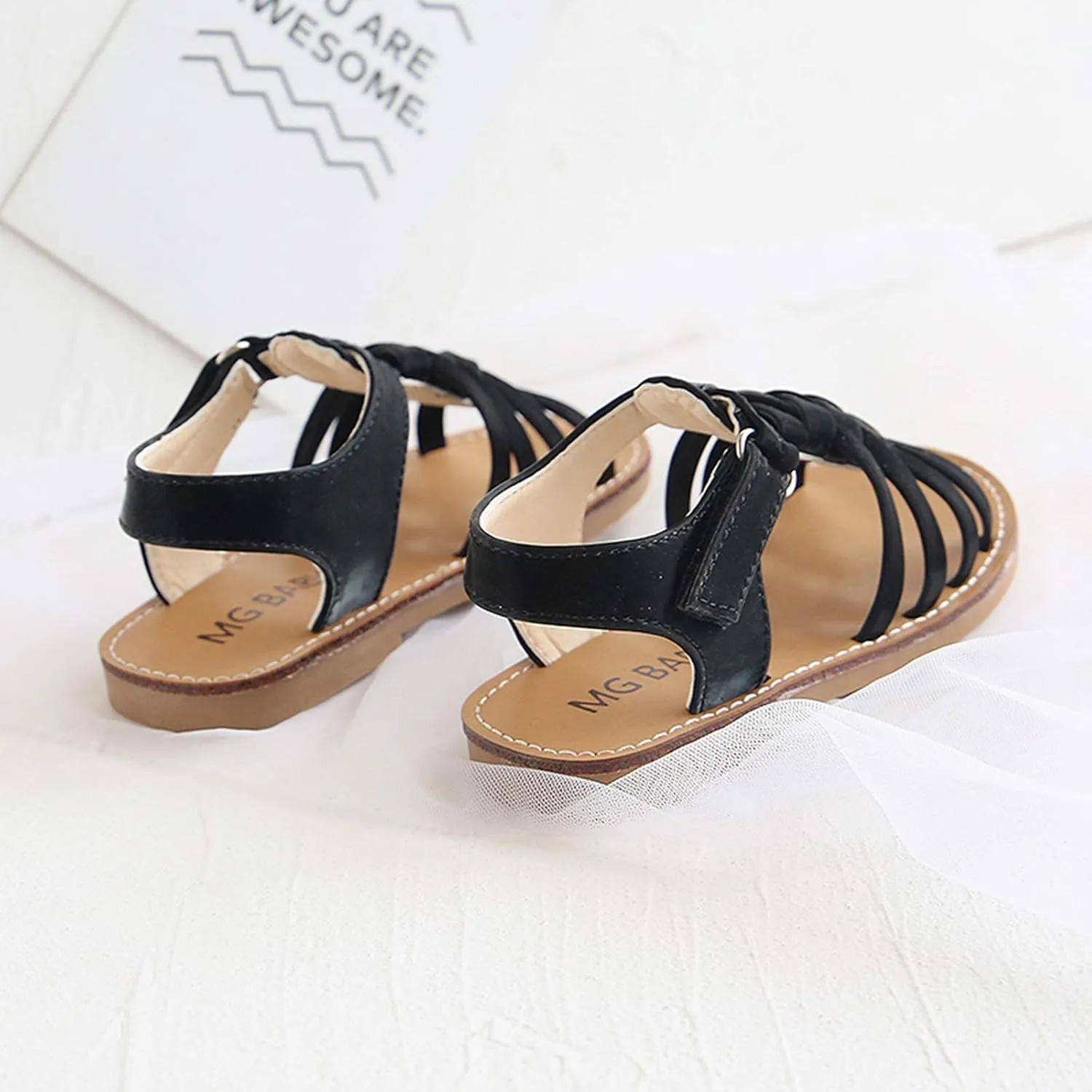 Toddler Baby Sandals Crossed Beach Shoes Children Girls Boys Leather Strap Girl's Wedges for Girls (Black, 3-3.5 Years)