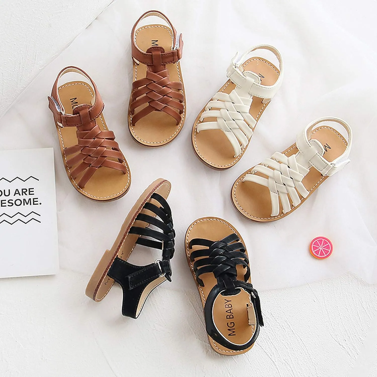 Toddler Baby Sandals Crossed Beach Shoes Children Girls Boys Leather Strap Girl's Wedges for Girls (Black, 3-3.5 Years)