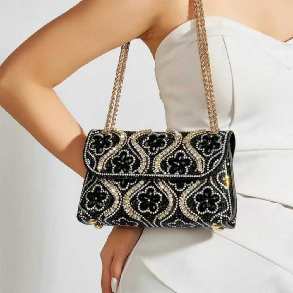 Trendy Rhinestone Evening Bag for Women Small Shoulder Crossbody Bags Handbag Crystals Party Clutch Purse with Chain