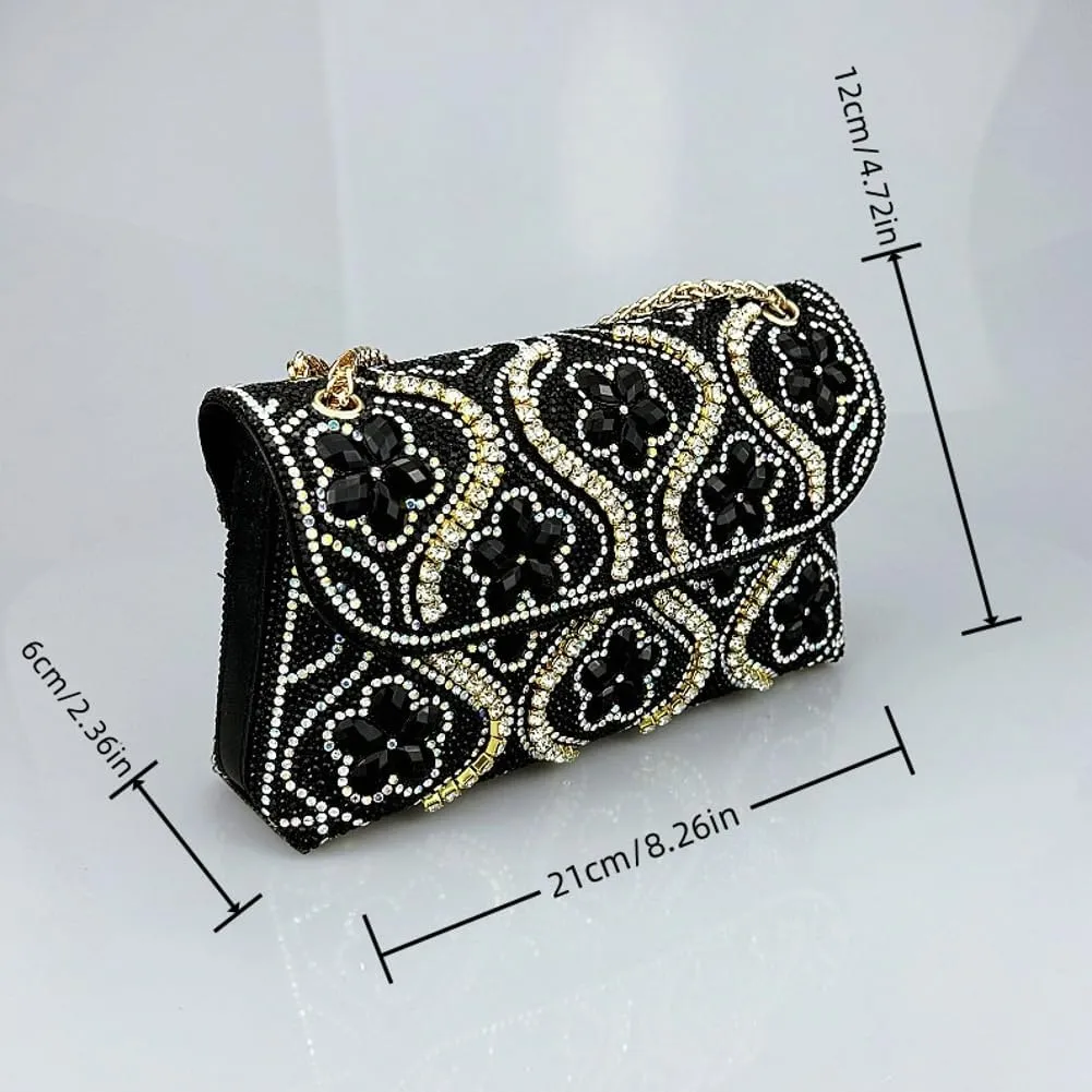 Trendy Rhinestone Evening Bag for Women Small Shoulder Crossbody Bags Handbag Crystals Party Clutch Purse with Chain