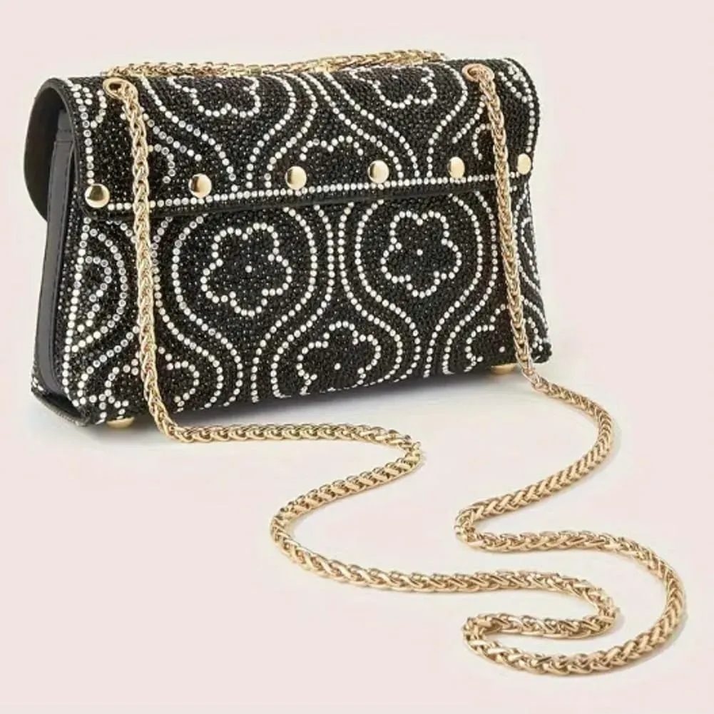 Trendy Rhinestone Evening Bag for Women Small Shoulder Crossbody Bags Handbag Crystals Party Clutch Purse with Chain