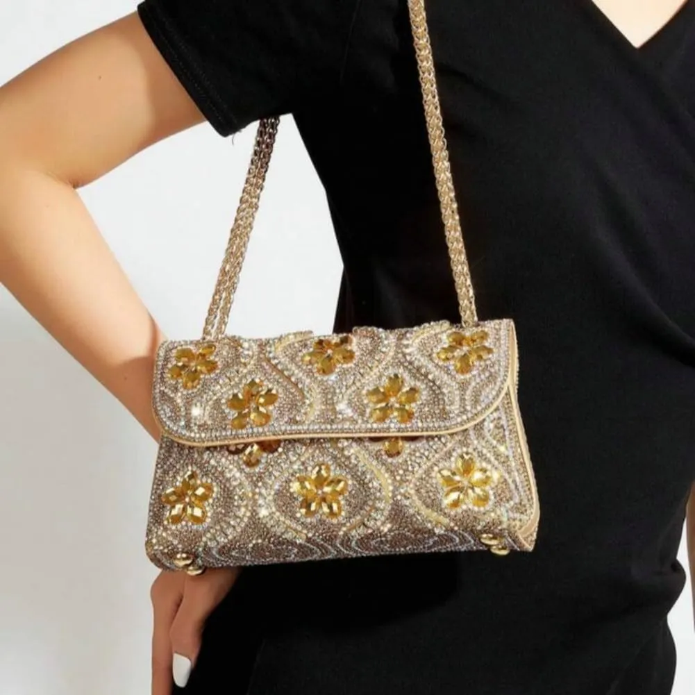 Trendy Rhinestone Evening Bag for Women Small Shoulder Crossbody Bags Handbag Crystals Party Clutch Purse with Chain