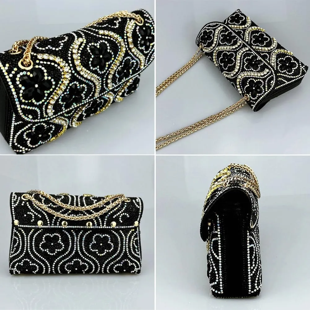 Trendy Rhinestone Evening Bag for Women Small Shoulder Crossbody Bags Handbag Crystals Party Clutch Purse with Chain
