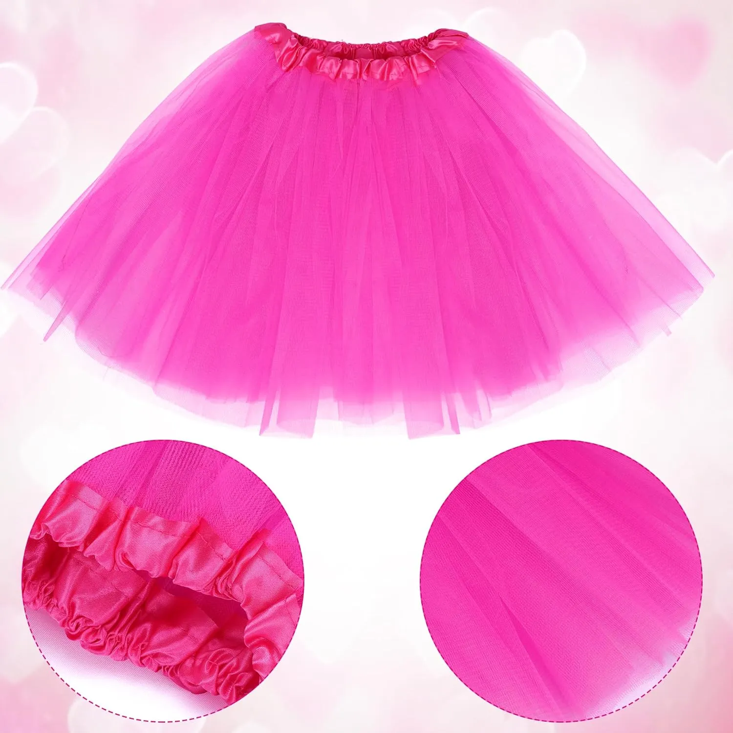 Tulle Tutu Skirt for Women Adults with Bow Headband, Beads Necklace, Heart Sunglasses, Colorful Party Favors