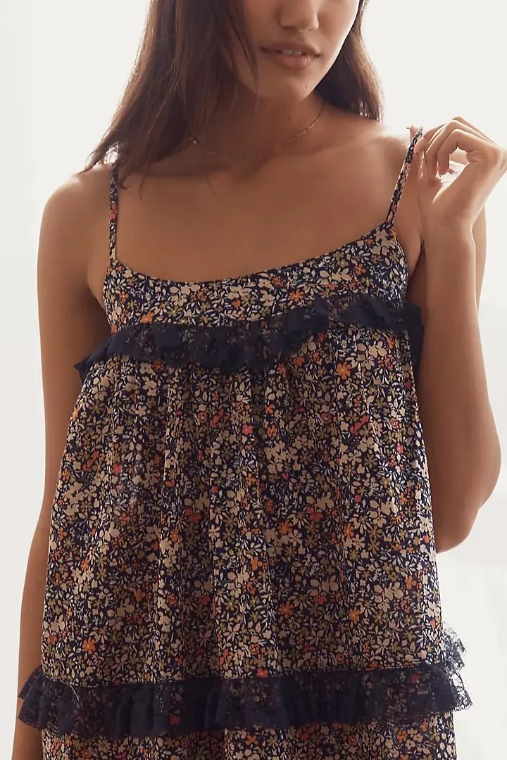 UAURORAO Women Tie Shoulder Ruffle Mini Dress Lace Trim Tiered Babydoll Dress Boho Floral Bow Strap Sundress