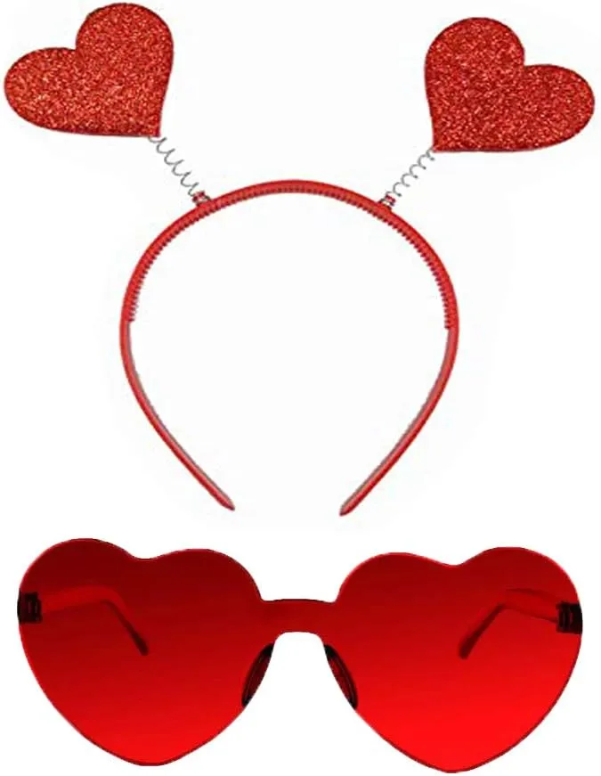 Valentines Day Heart Head Boppers Headbands and Heart Shape Sunglasses for Party Props Holiday Wedding Birthday Costume Accessory