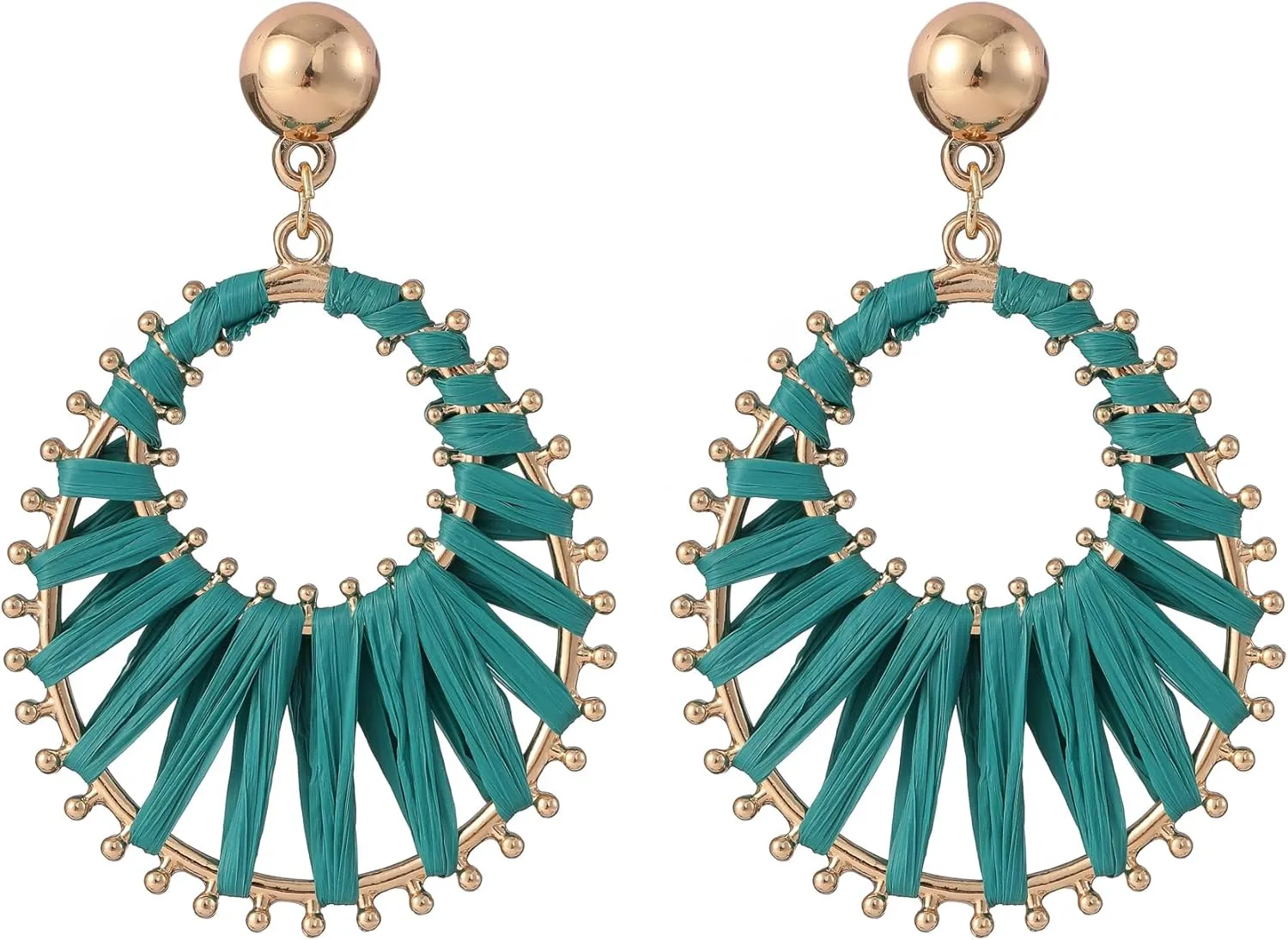 Viva Joya Boho Raffia Teardrop Earrings for Women, Large Statement Drop Dangle Earrings for Prom, Aesthetic Fashion Trendy Jewelry, Handmade Woven Beach Bridal Shower Earrings