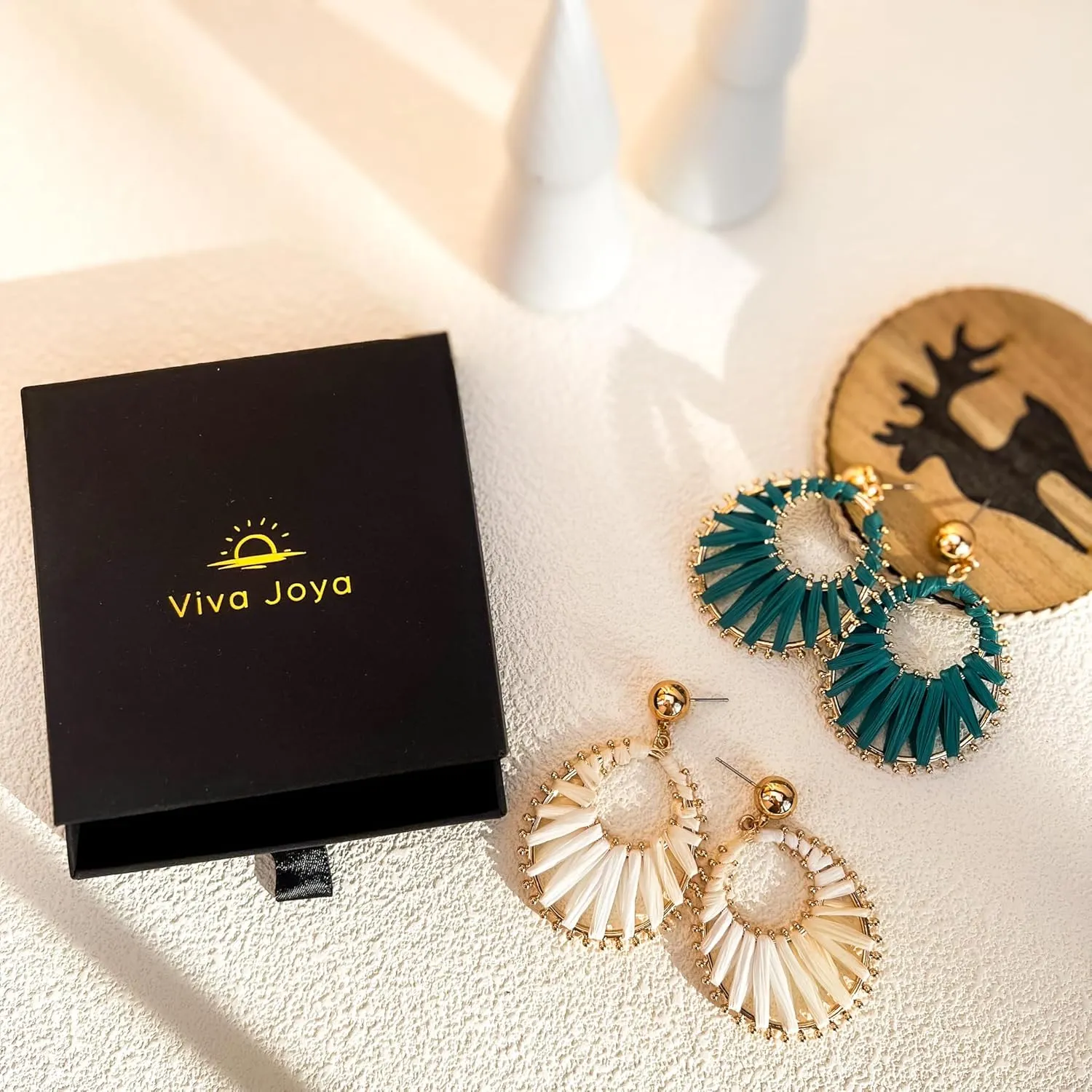 Viva Joya Boho Raffia Teardrop Earrings for Women, Large Statement Drop Dangle Earrings for Prom, Aesthetic Fashion Trendy Jewelry, Handmade Woven Beach Bridal Shower Earrings
