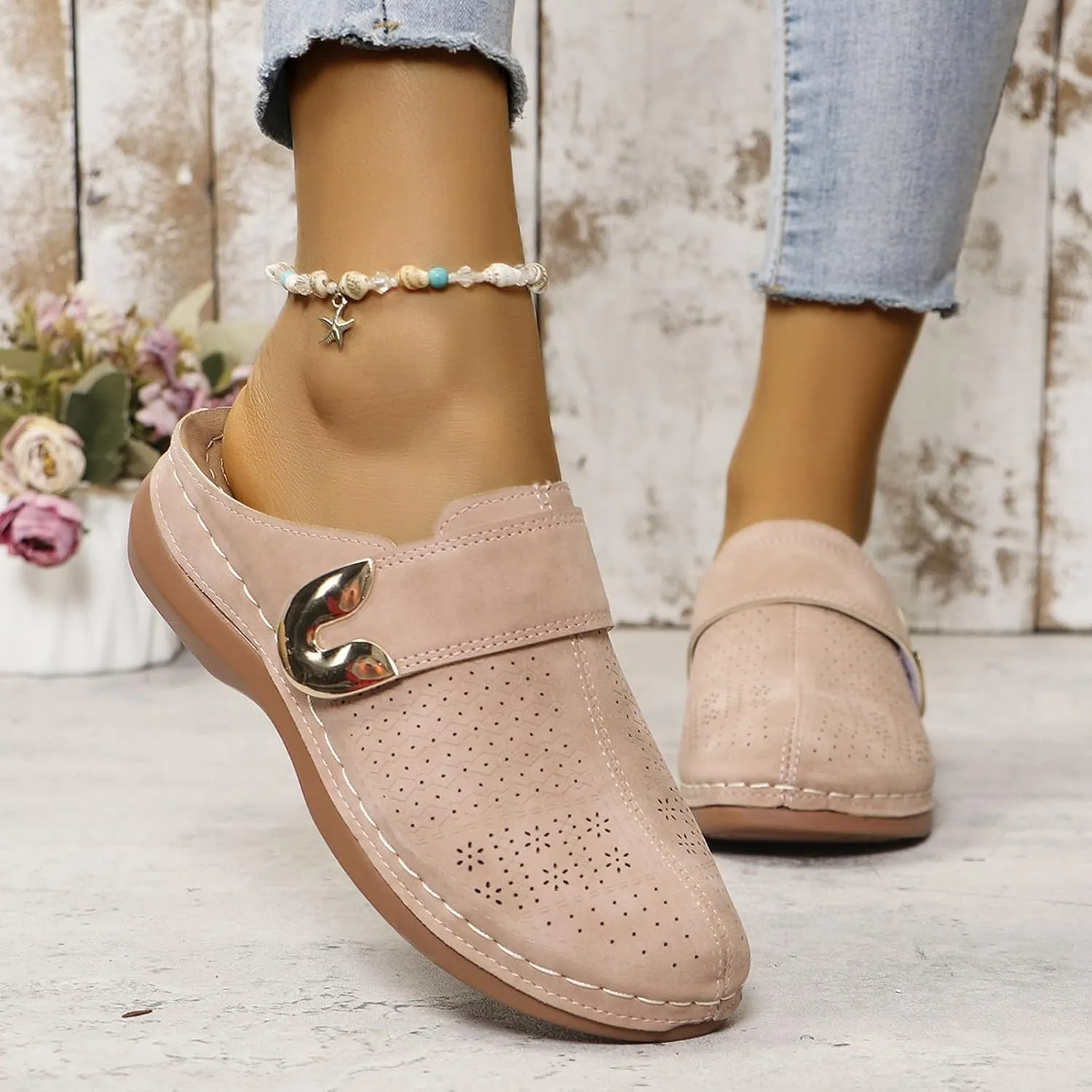 Wedge Mules for Women Closed Toe Clogs for Women Mules Slip-on Sandals Summer Comfortable Wedge Mule Shoes with Arch Support Lightweight Breathable Walking Slippers with Adjustable Hook Loop